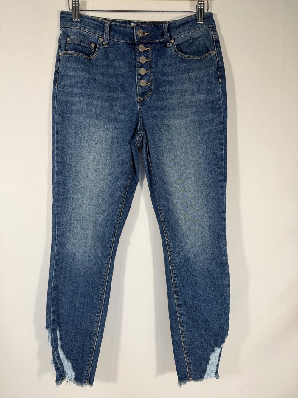 Ban Jara High Rise Button Fly Raw Hem Skinny Jeans Blue 29